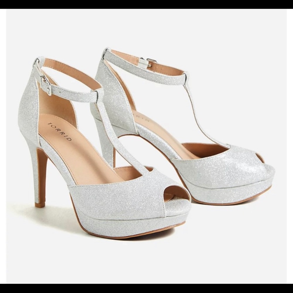 Silver Glitter T-Strap Platforms